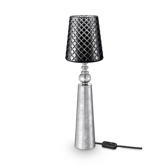JARDIN D'EDEN Silver-Plated Table Lamp with Lampshade in Grey Crystal  32cm/17cm