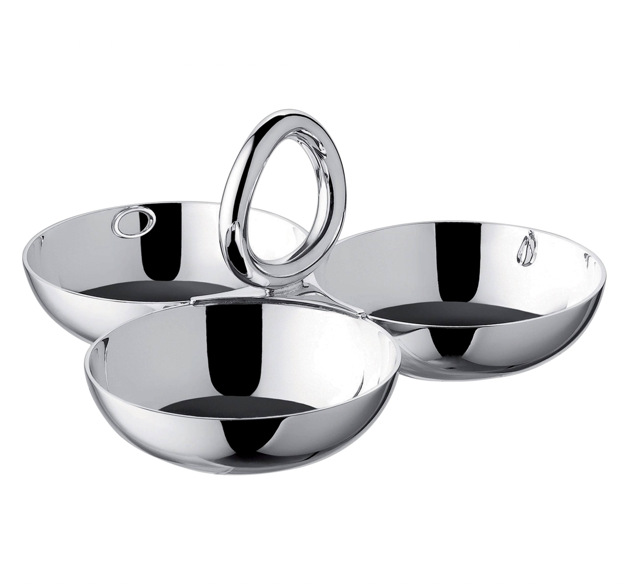 VERTIGO Silver Plated Snack Tray/Server with Three Bowls Small ø 8cm