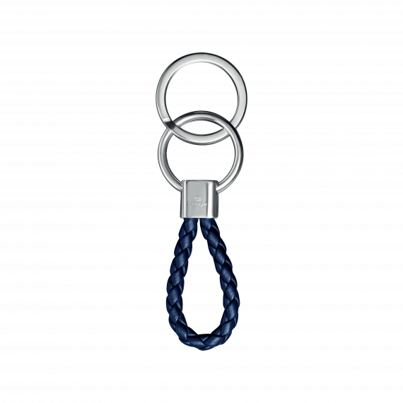 DUO COMPLICE Rhodium Silver Plated Key Chain in Blue Leather