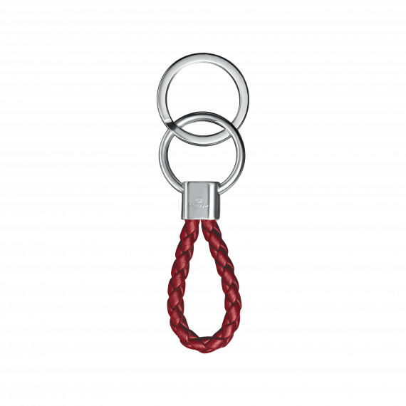 DUO COMPLICE Rhodium Silver Plated Key Chain in Red Leather