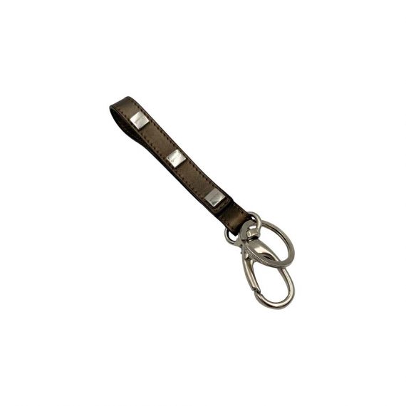 Silver-Plated Keyring in Bronze Leather