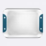 ICONIK Stainless Steel Letter Tray with Peacock Green Leather