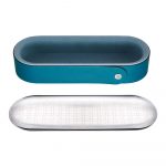 ICONIK Stainless steel pencil box with peacock green leather