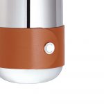 ICONIK Mirror polished stainless steel pencil pot with fawn leather