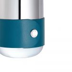 ICONIK Mirror polished stainless steel pencil pot with peacock green leather ICONIK