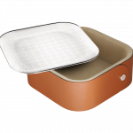 ICONIK Stainless steel trinket tray box with fawn leather