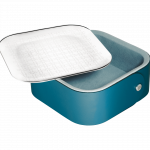ICONIK Stainless steel trinket tray box with peacock green leather
