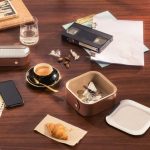 ICONIK Stainless steel trinket tray box with fawn leather