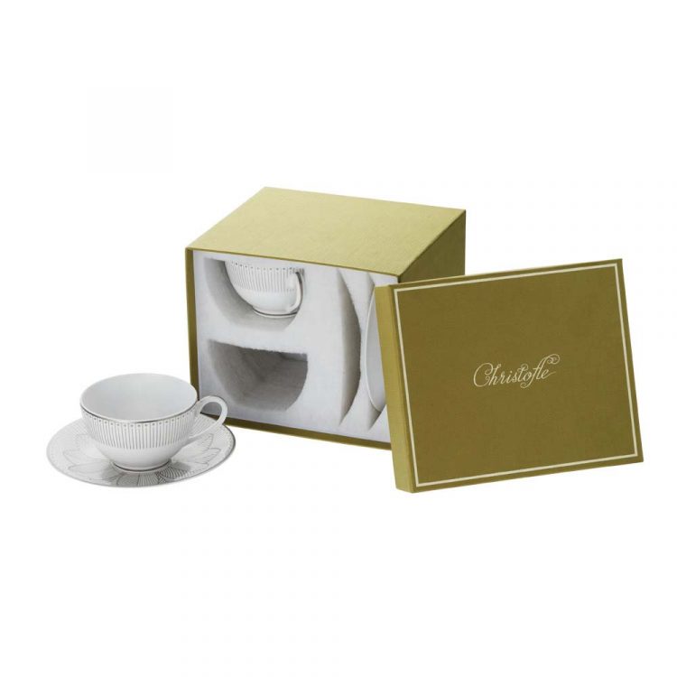 MALMAISON IMP RIALE PLATINUM Set of 2 Tea Cup and Saucers