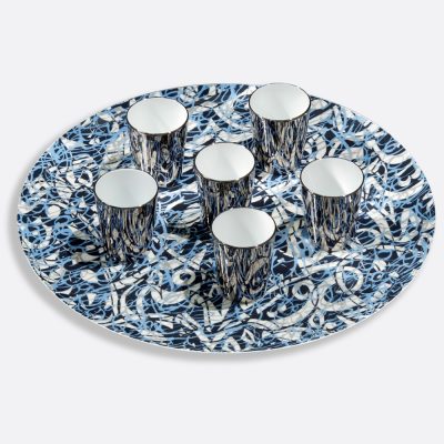 NUIT DES ESPRITS II - MEHDI QOTBI Round platter 38 cm & 6 platinum cups 7 cl