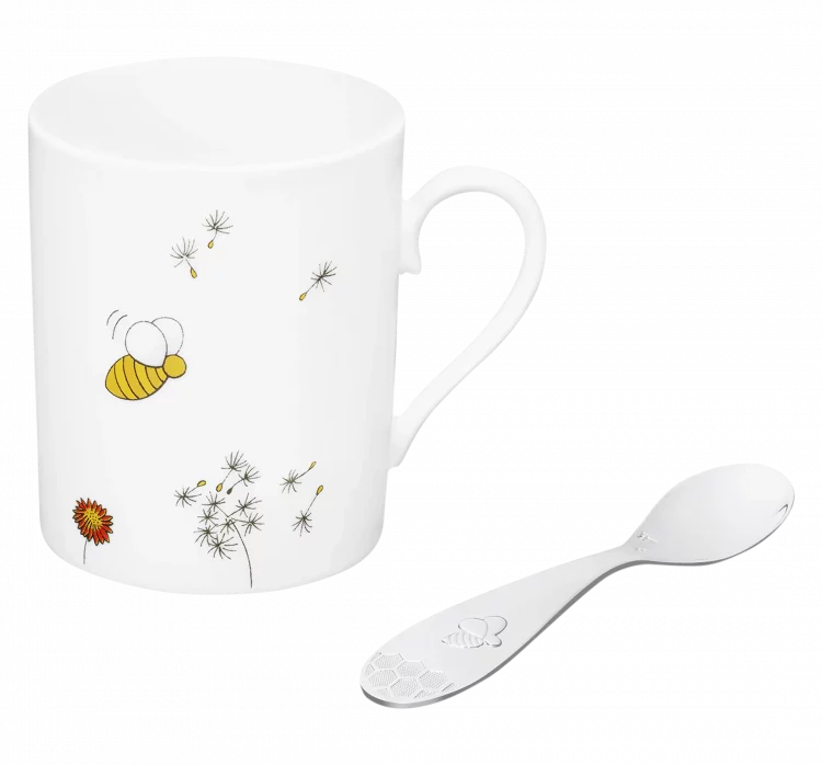 BEEBEE Porcelain Baby cup and Silver plated spoon set